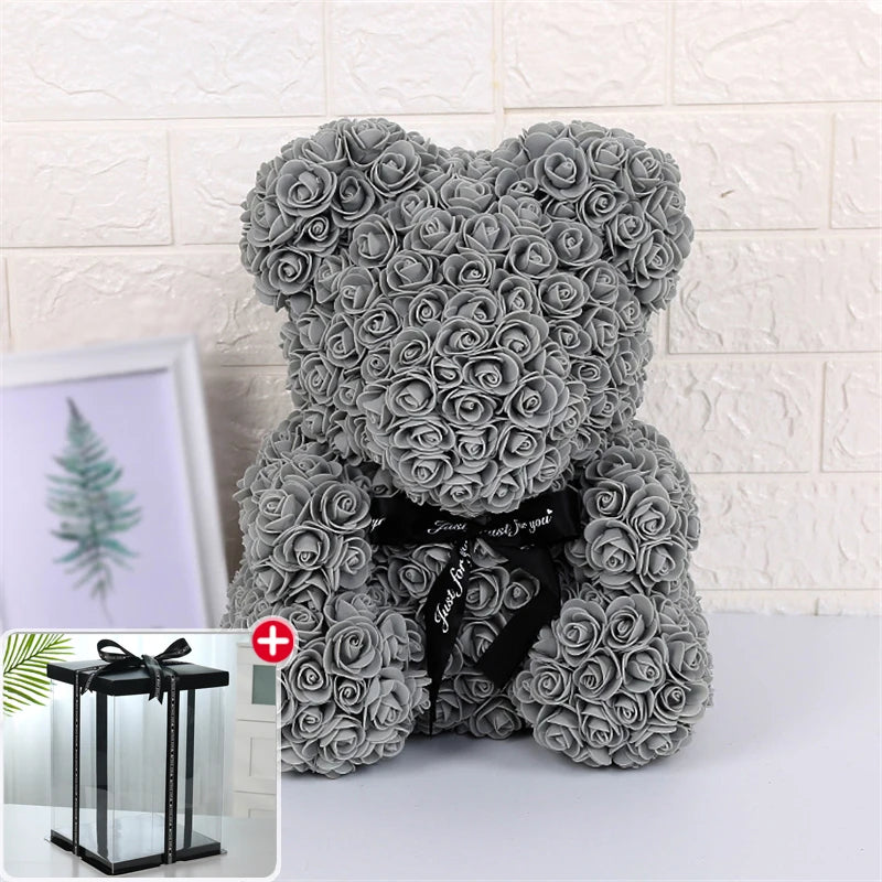 Ourson en Roses Éternelles – Cadeau Parfait pour la Saint-Valentin ❤️