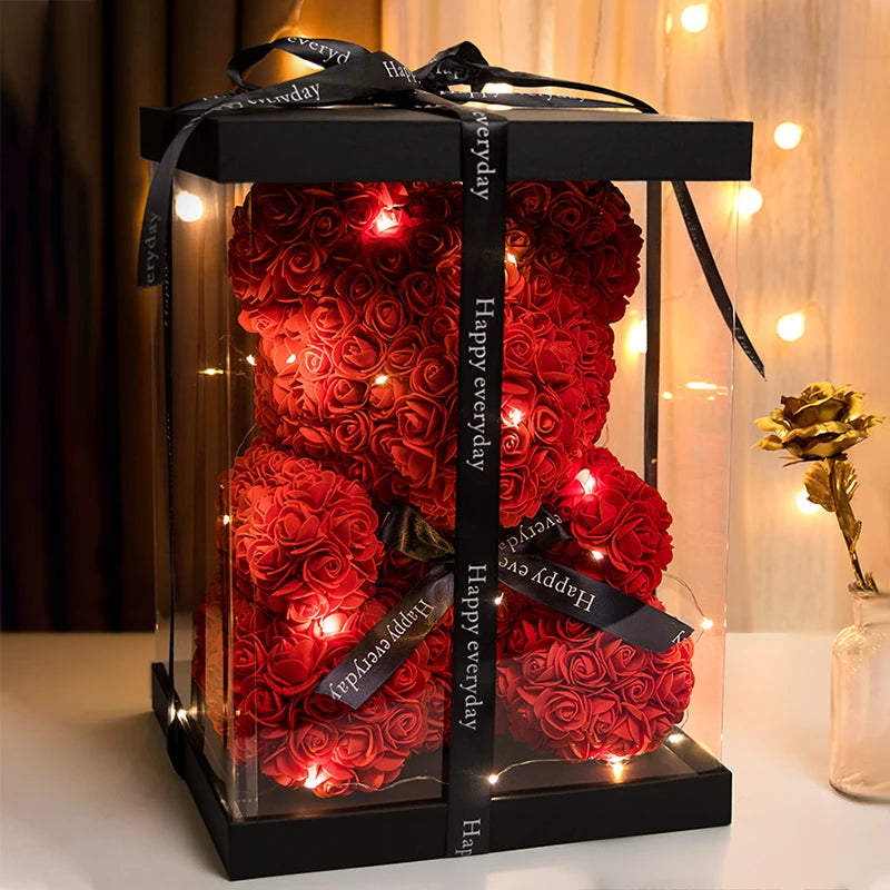 Ourson en Roses Éternelles – Cadeau Parfait pour la Saint-Valentin ❤️