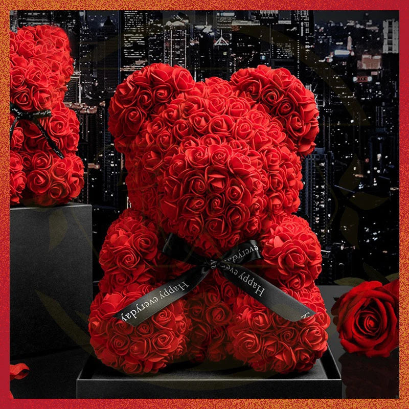Ourson en Roses Éternelles – Cadeau Parfait pour la Saint-Valentin ❤️