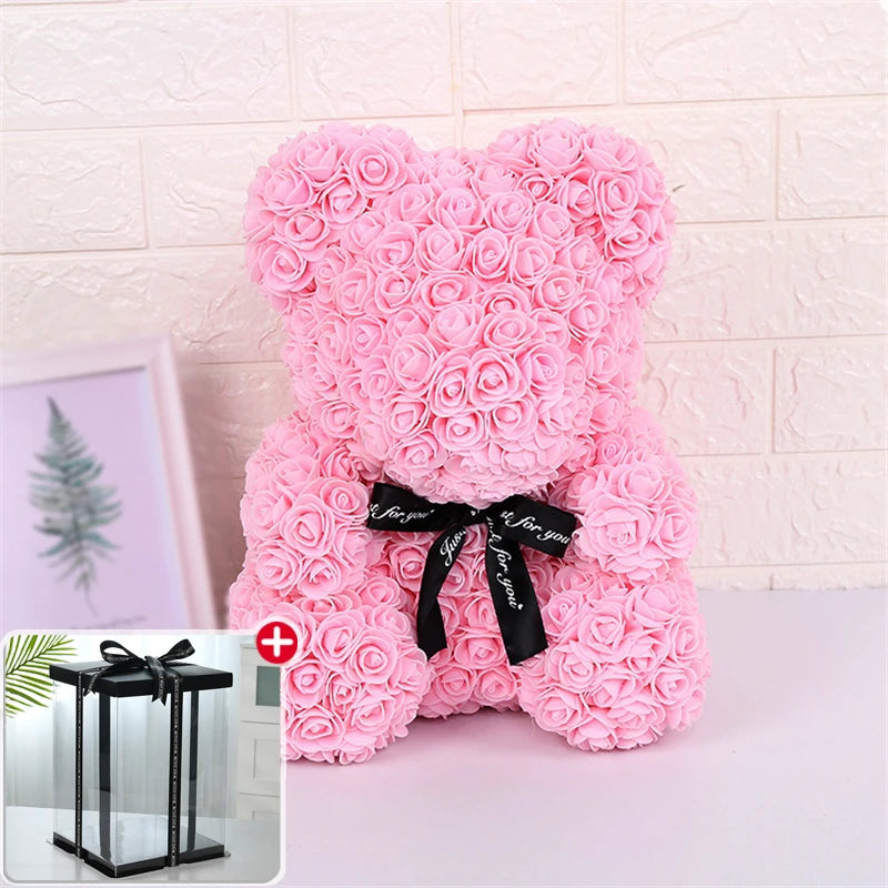 Ourson en Roses Éternelles – Cadeau Parfait pour la Saint-Valentin ❤️