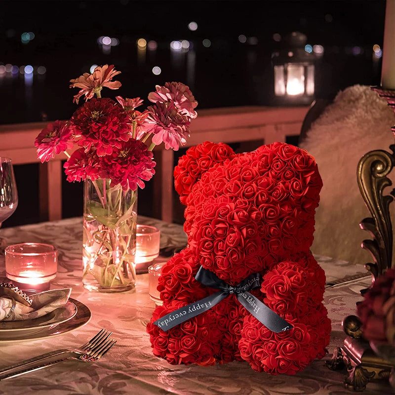 Ourson en Roses Éternelles – Cadeau Parfait pour la Saint-Valentin ❤️
