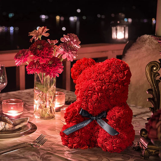 Ourson en Roses Éternelles – Cadeau Parfait pour la Saint-Valentin ❤️